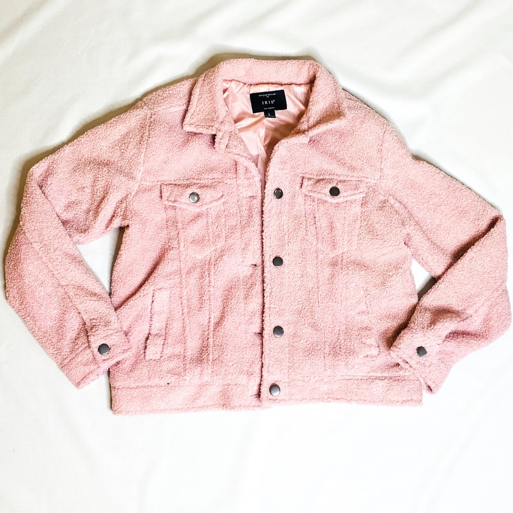 IRIS Keeping Me Cozy Pink Sherpa Jacket size Large